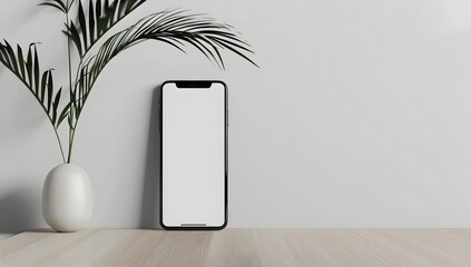 Wall Mural - smartphone with white screen on table

