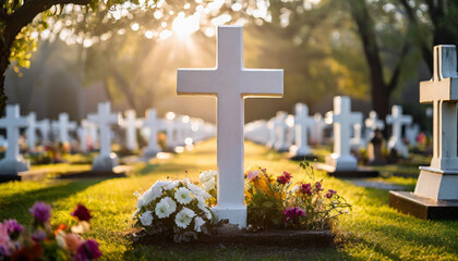 white cross, symbolizing hope amidst loss, serenity in remembrance