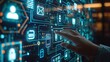 © Togrul - Person is touching a screen with a lot of icons. Concept of technology and the importance of understanding and using it digital internet. Cyber security network data on protection management concept.