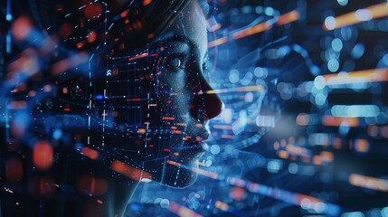 Face of futuristic and Innovative. Digital Transformation AI and Automation