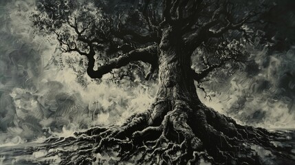 Wall Mural - Dark Tree In A Forest With Spooky Atmosphere