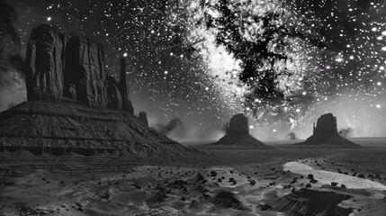 Desert landscape with milky way in the night sky