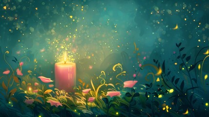 Wall Mural - Enchanted candle in the forest for magical or spiritual designs