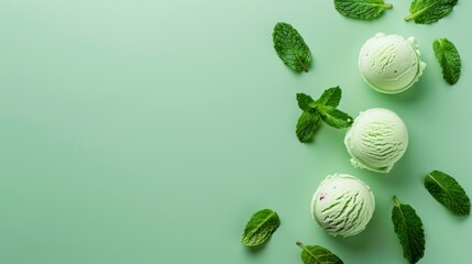 Creative ice cream concept, mint background with delicious ice cream.