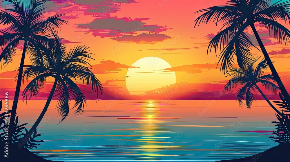 Sunset background with palm trees. Stock Illustration | Adobe Stock