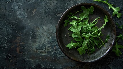 Sticker - Arugula leaves placed on a dark plate