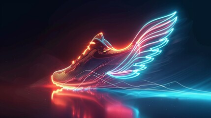 Neon running shoe with wings for sports design