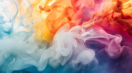 Poster - 2. Visualize an abstract artwork where wisps of swirling smoke converge to form mesmerizing rainbow hues, delicately dancing across a serene and minimalist canvas.