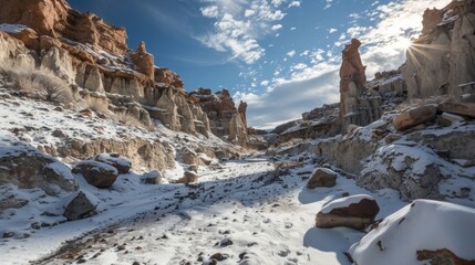 Wall Mural - a canyon filled with rock formations that look like strange twisted creatures frozen in a moment of 