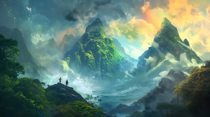 2. Picture a surreal landscape where mountains of varying heights depict the fluctuating growth of nature-inspired assets, surrounded by a shimmering, mystical aura.