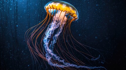 Wall Mural - Jellyfish swimming in dark sea  