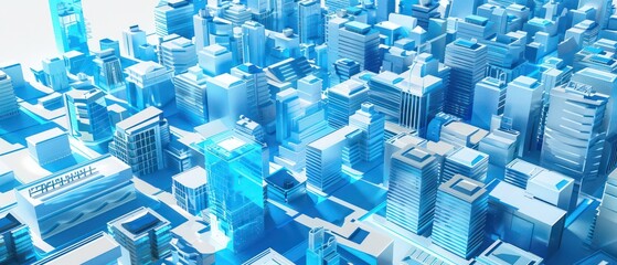 Wall Mural - cityscape of urban buildings in blue hues, capturing the essence of technology and futuristic design