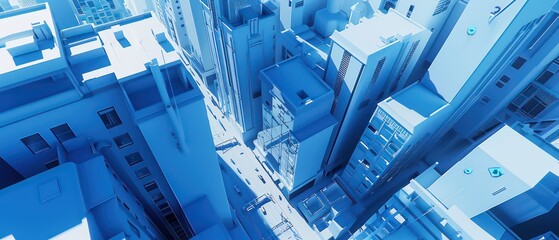 Wall Mural - cityscape of urban buildings in blue hues, capturing the essence of technology and futuristic design