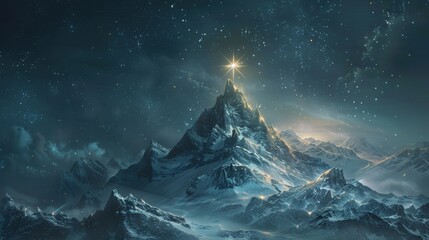 Snowy mountain peak under starry night sky for inspirational designs