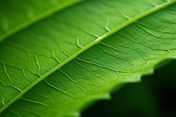 Wall Mural - Macro shot of a vibrant green leaf