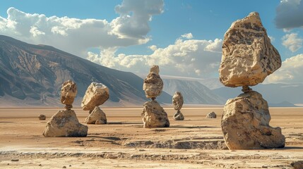 Wall Mural - stone structures rising high above the barren desert giving the illusion of living creatures.