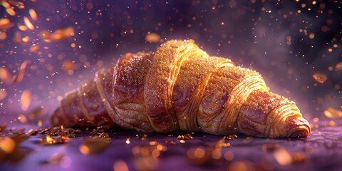 Wall Mural - Freshly baked golden croissant with sparkling sugar crystals