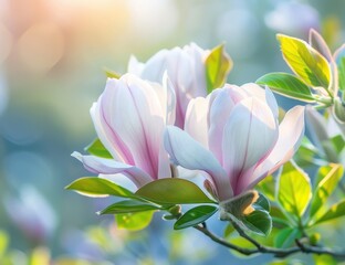 Sticker - Delicate magnolia flower blooming in spring