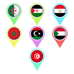 Wall Mural - North african countries flags. Flat vector map element design, travel symbols, landmark symbols, geography and map flags emblem.