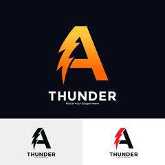 Wall Mural - Letter A Thunder Logo vector template. Suitable for business, initial Lightning Bolt, corporate, technology, and poster illustration symbol