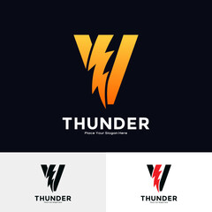 Wall Mural - Letter V Thunder Logo vector template. Suitable for business, initial Lightning Bolt, corporate, technology, and poster illustration symbol