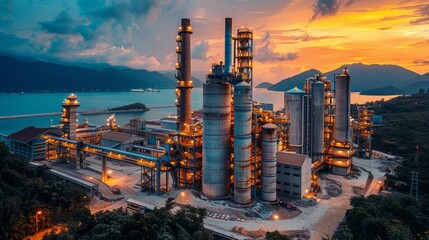 Wall Mural - Cement plant with large kilns and conveyors, showcasing the heavy industry of construction materials.