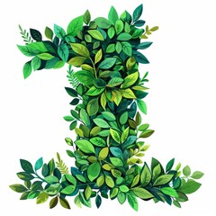 Wall Mural - The number 1 made of leaves. Easy to remove background. Tropical leaves collection. 