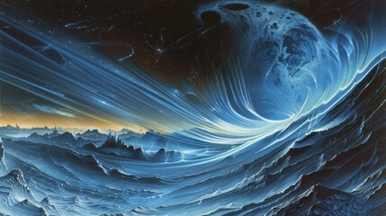 Wall Mural - a scientific illustration showing the formation of gravity waves in the atmosphere.