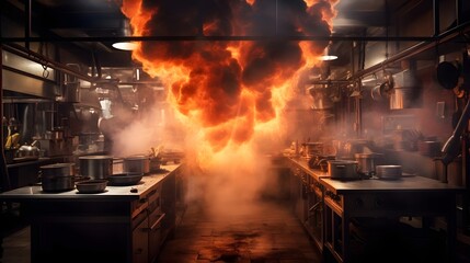 Wall Mural - Steam rising, flames dancing – the intensity of a restaurant kitchen in full swing