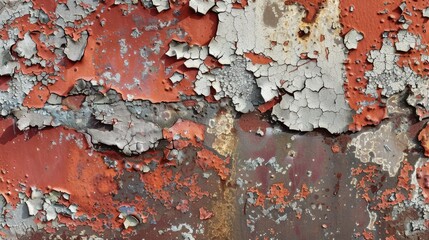 Canvas Print - Metallic surface displaying chipped paint corrosion and scrapes creating a compelling abstract design