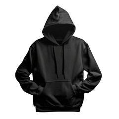 Wall Mural - A black hoodie with a hood is displayed on a white background
