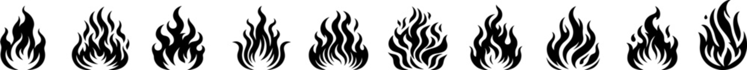 Wall Mural - Fire icon set. Fire flame vector collection .Flame of different shapes . Fire flame silhouette.