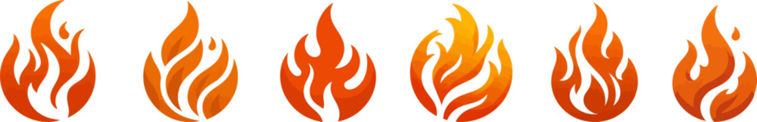 Wall Mural - Fire icon set.  Fire flame vector collection in a flat style .Flame of different shapes .Red and yellow  fire flame silhouette.