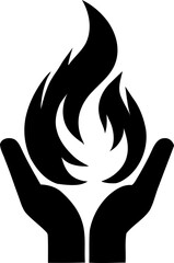 Wall Mural - Human hands with a fire .Vector logo of hands with a fire flame. Hand holding a fire flame icon.