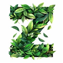 Sticker - The word Z made of leaves. Easy to remove background. Tropical leaves collection.