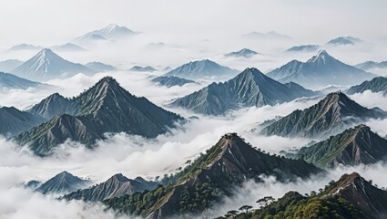 Majestic Mountain Peaks Piercing Through Clouds