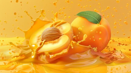 Poster - A pop art-inspired illustration of an apricot, its bold colors and exaggerated proportions capturing the essence of the fruit's juicy goodness, 