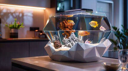 A fish tank with a variety of fish and plants