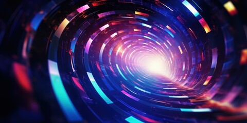 Wall Mural - Vibrant abstract light tunnel with swirling colorful pattern creating an energetic, futuristic, and dynamic visual experience.