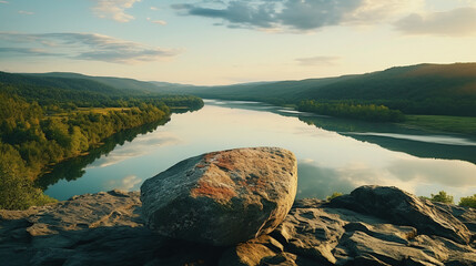 Canvas Print - a stone on a big river 