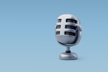 3d Vector Silver metal microphone, Music, Karaoke, Entertainment equipment concept.