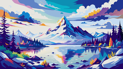 Wall Mural - Majestic Mountain Reflection in Serene Alpine Lake