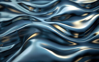 Wall Mural - abstract metallic waves with reflective and glossy surfaces, creating a smooth and fluid visual effe