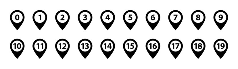 Wall Mural - Location pin icon with number set