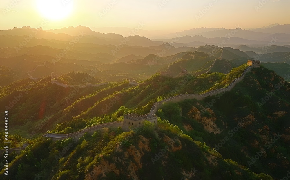 Stunning mountain landscape at sunset with rolling green hills and ...