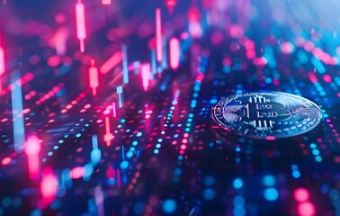 Wall Mural - glowing digital cryptocurrency and blockchain network background