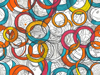 Wall Mural - Abstract rings doodle colorful background Hand drawn line circles sketch