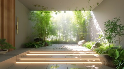Wall Mural - Zen-inspired staircase with bamboo steps and tranquil lighting