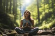 © EvgeniiasArt - Woman Meditating in a Tranquil Forest During a Sunlit Morning