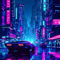 Wall Mural - pixel art of a cyberpunk cityscape at night with neon infused skyline